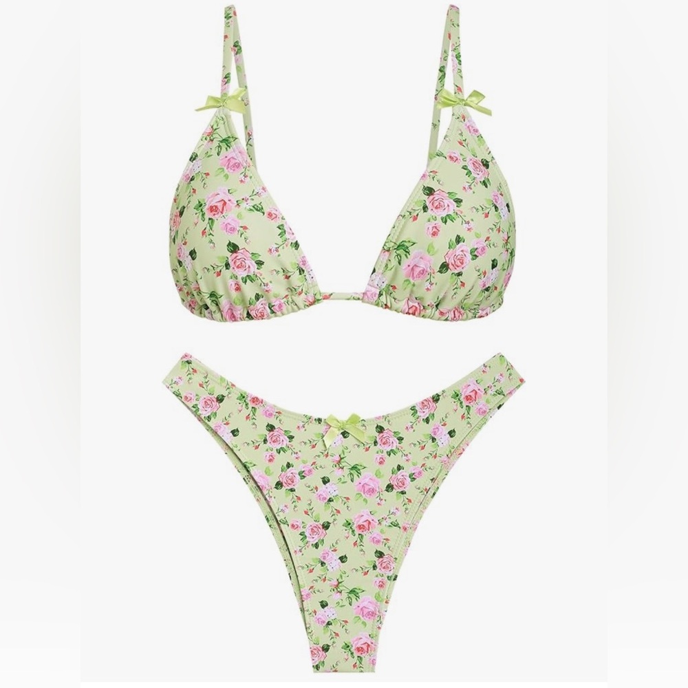 Women's Bikini Sets Tie Back Bowknot Two Piece Swimsuits  Floral Print B37